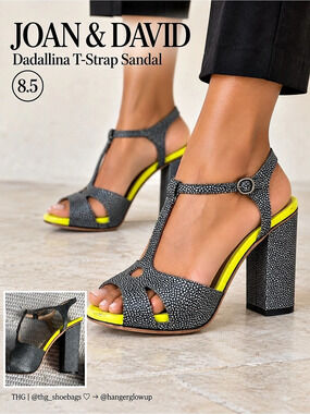 Joan & David Dadallina Stingray Leather T-Strap Heels Gray Neon 8.5M